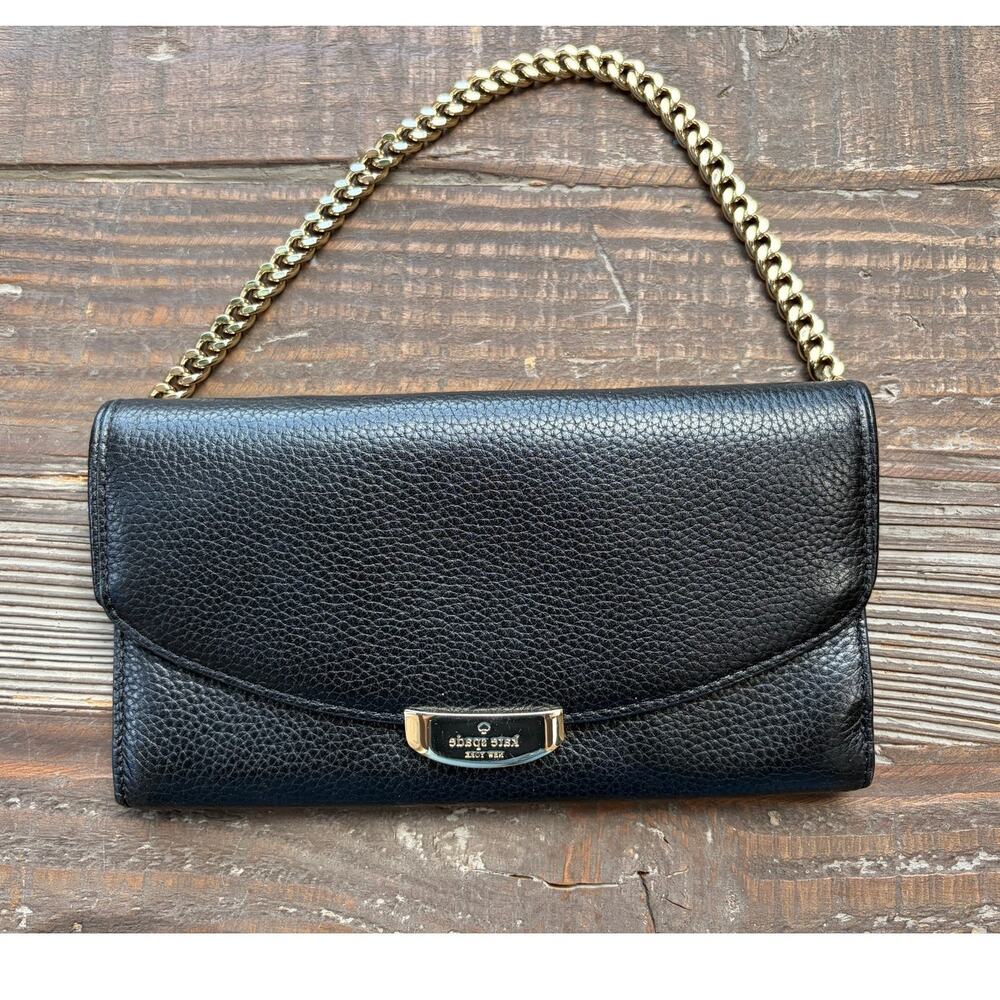Kate Spade Valli Mulberry Street Pebble Leather Tri-fold Wallet Black